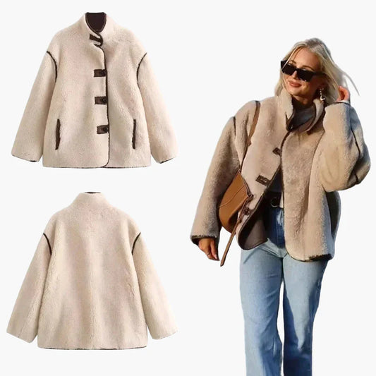 Damjacka i trendig teddy-stil för höst och vinter – Elegant ytterjacka med modernt snitt