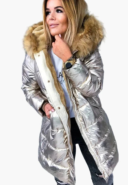 Dam Vinterjacka Parkas med Pälsfoder och Elegant Design – Modern Stil för Kallt Väder