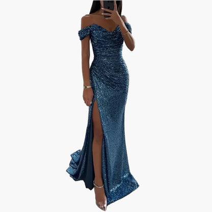 Damklänning Off-Shoulder Elegant Festklänning med Slits för Kväll & Bal