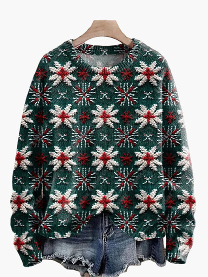 Damtröja julig mönster stickad med broderade motiv – perfekt för vinter och fest