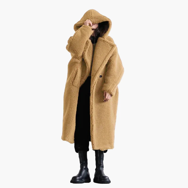 Dam Oversized Teddy Kappa med Huva – Modern Vinterstil & Urban Komfort