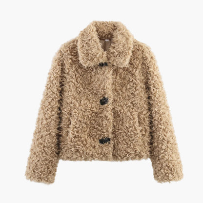 Dam Teddyjacka Kort Trendig Vinterjacka för Avslappnad Stil