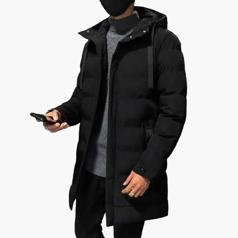 Herr vinterparkas med huva – Modern lång jacka för kallt väder och urban stil