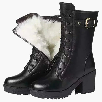 Dam Vinterkängor med Klack och Snörning – Stilrena och Varmfodrade Boots för Höst och Vinter