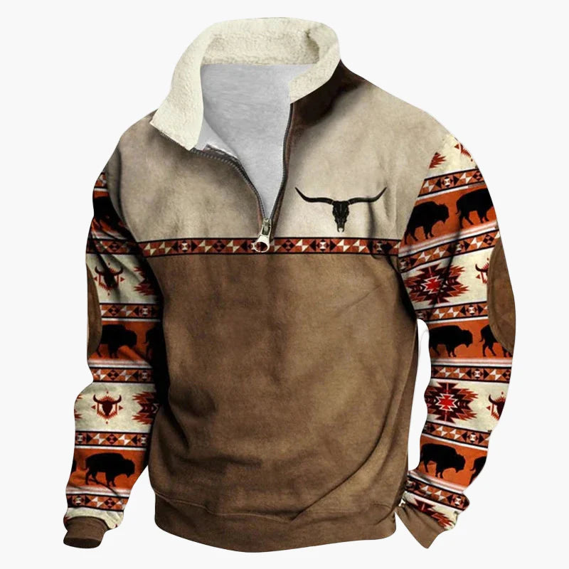 Herrar Western Stil Fleece Halvzip Tröja – Varm och Bekväm för Uteliv