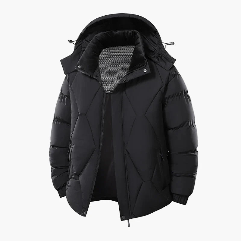 Herr Vinterjacka med Huva – Modern Vadderad Parkas för Kall Väderlek