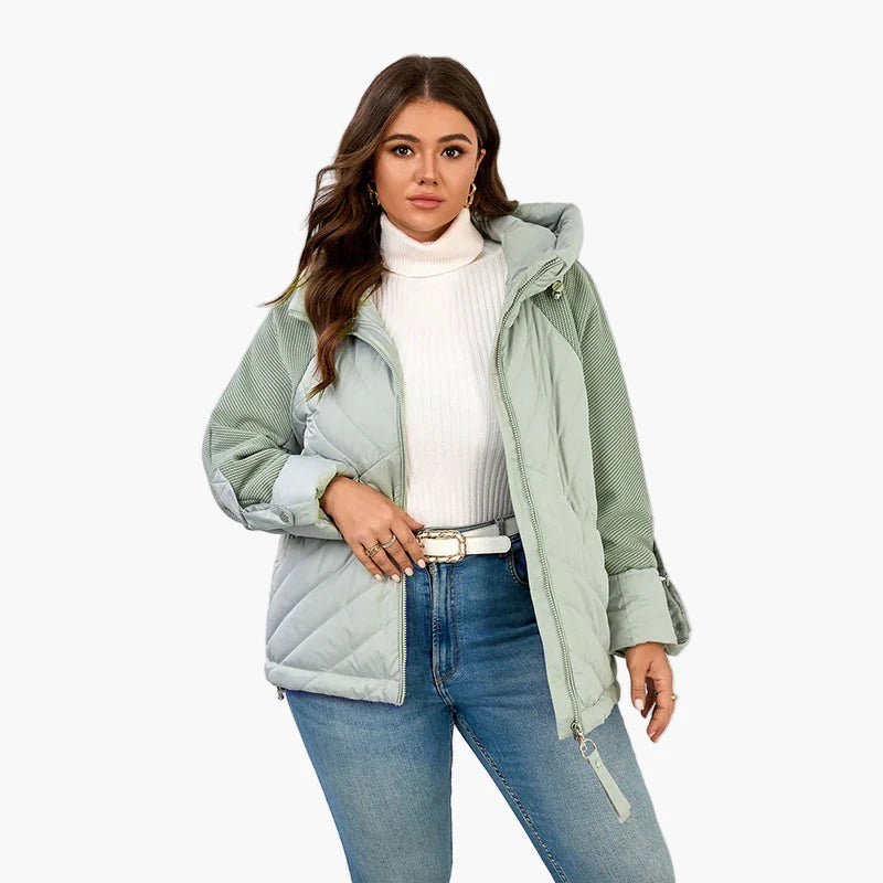 Damjacka quiltad vinter casual elegant plus size med huva