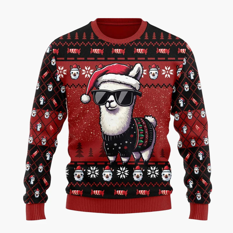 Herr Jultröja Rolig Ugly Christmas Sweater med Llama och Tomteluva – Perfekt för Julfest