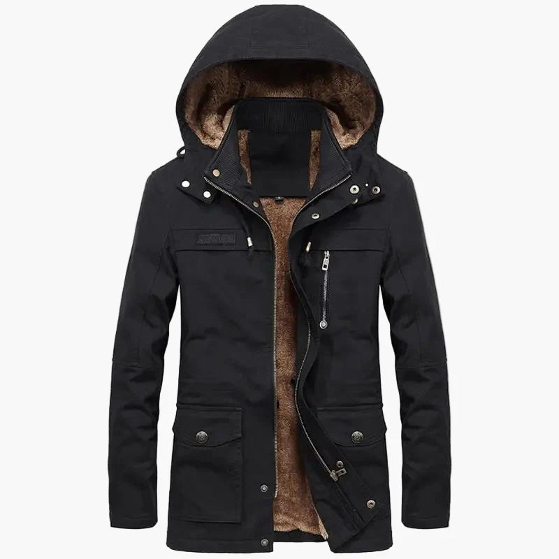 Herrjacka med huva och varm foder – Modern parkas för vinter och höst