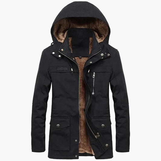 Herrjacka med huva och varm foder – Modern parkas för vinter och höst