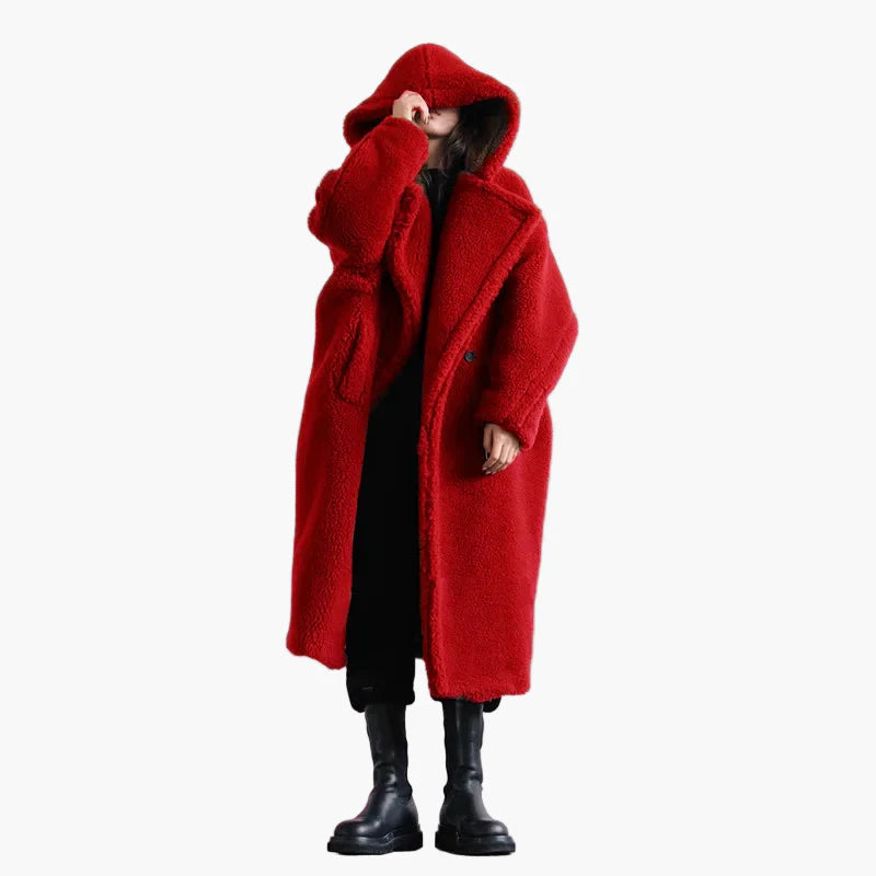 Dam Oversized Teddy Kappa med Huva – Modern Vinterstil & Urban Komfort