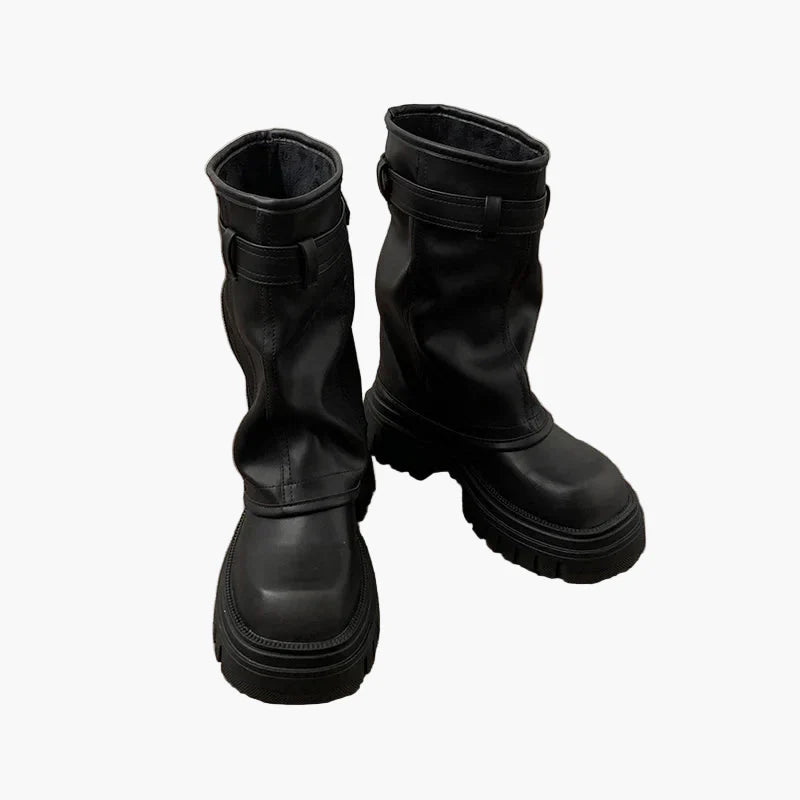 Damers chunky plattform boots med dragkedja och bälte – trendiga höst- och vinterkängor