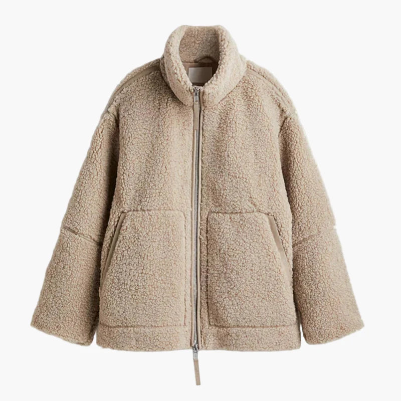 Dam Teddyjacka Oversized Vinterstil – Trendig och Mysig Ytterjacka för Kallt Väder