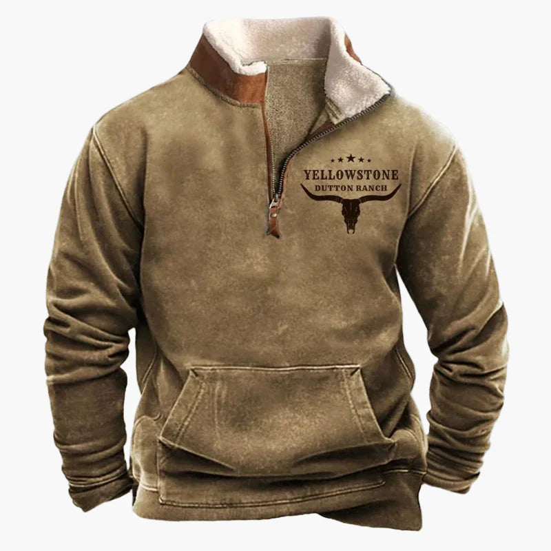 Herrar Western Stil Fleece Halvzip Tröja – Varm och Bekväm för Uteliv