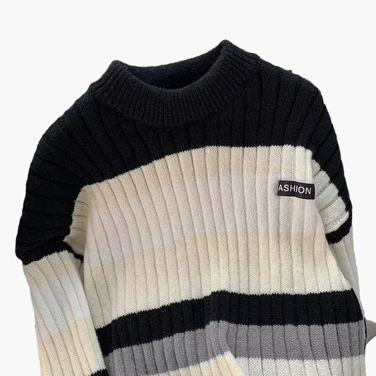 Herr Stickad Randig Tröja – Modern och Varm Höst/Vinterstil