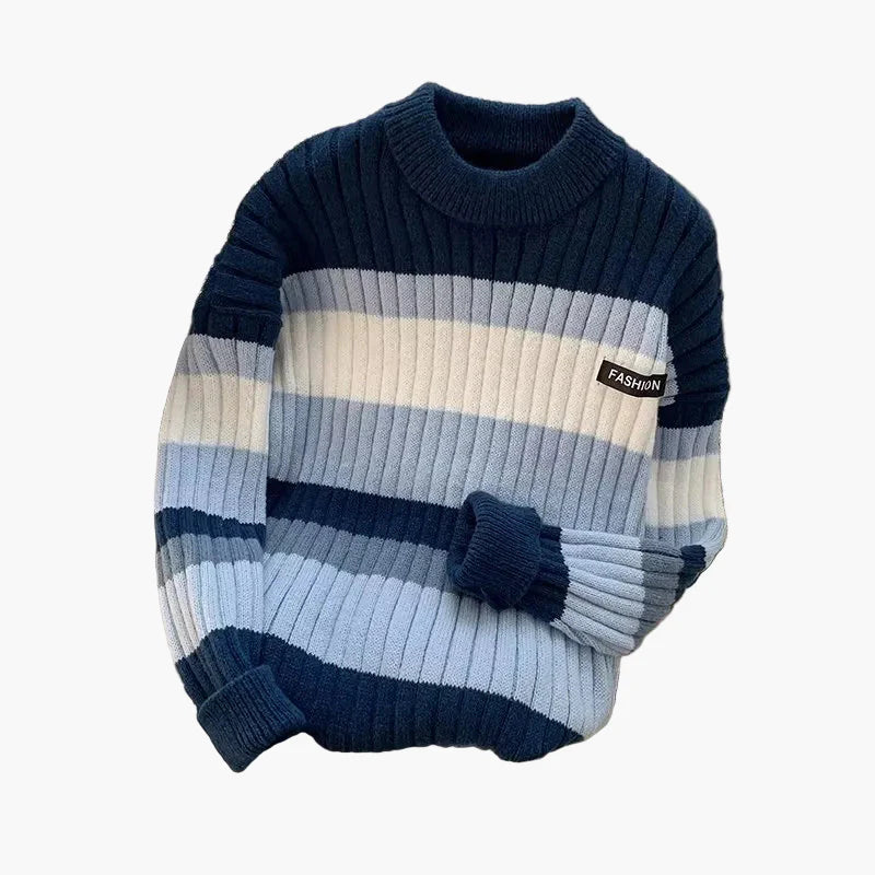 Herr Stickad Randig Tröja – Modern och Varm Höst/Vinterstil