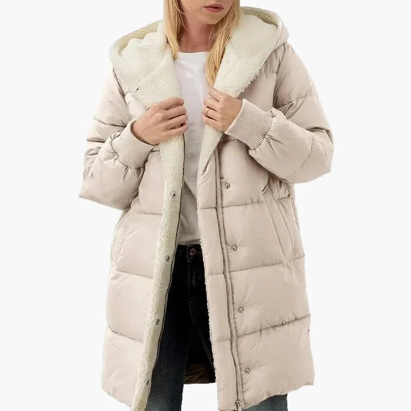 Dam Vinterjacka Lång Puffer Varm Fritidsstil med Huva