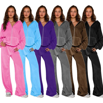 Damers tvådelad avslappnad hoodie och byxa set – sportig streetwear lounge