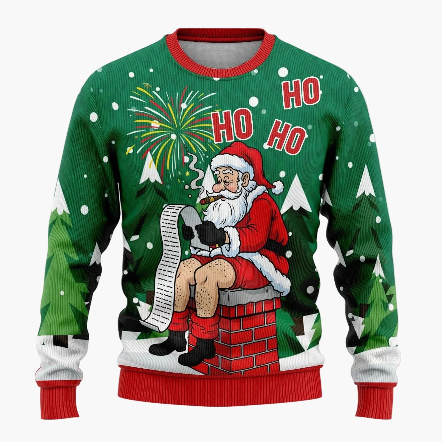 Herr Rolig Jultröja med Skämtsam Tomte och Julgran – Perfekt för Julfester och Ugly Christmas Sweater-tävlingar
