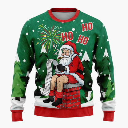 Herr Rolig Jultröja med Skämtsam Tomte och Julgran – Perfekt för Julfester och Ugly Christmas Sweater-tävlingar