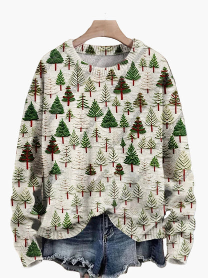 Damtröja julig mönster stickad med broderade motiv – perfekt för vinter och fest