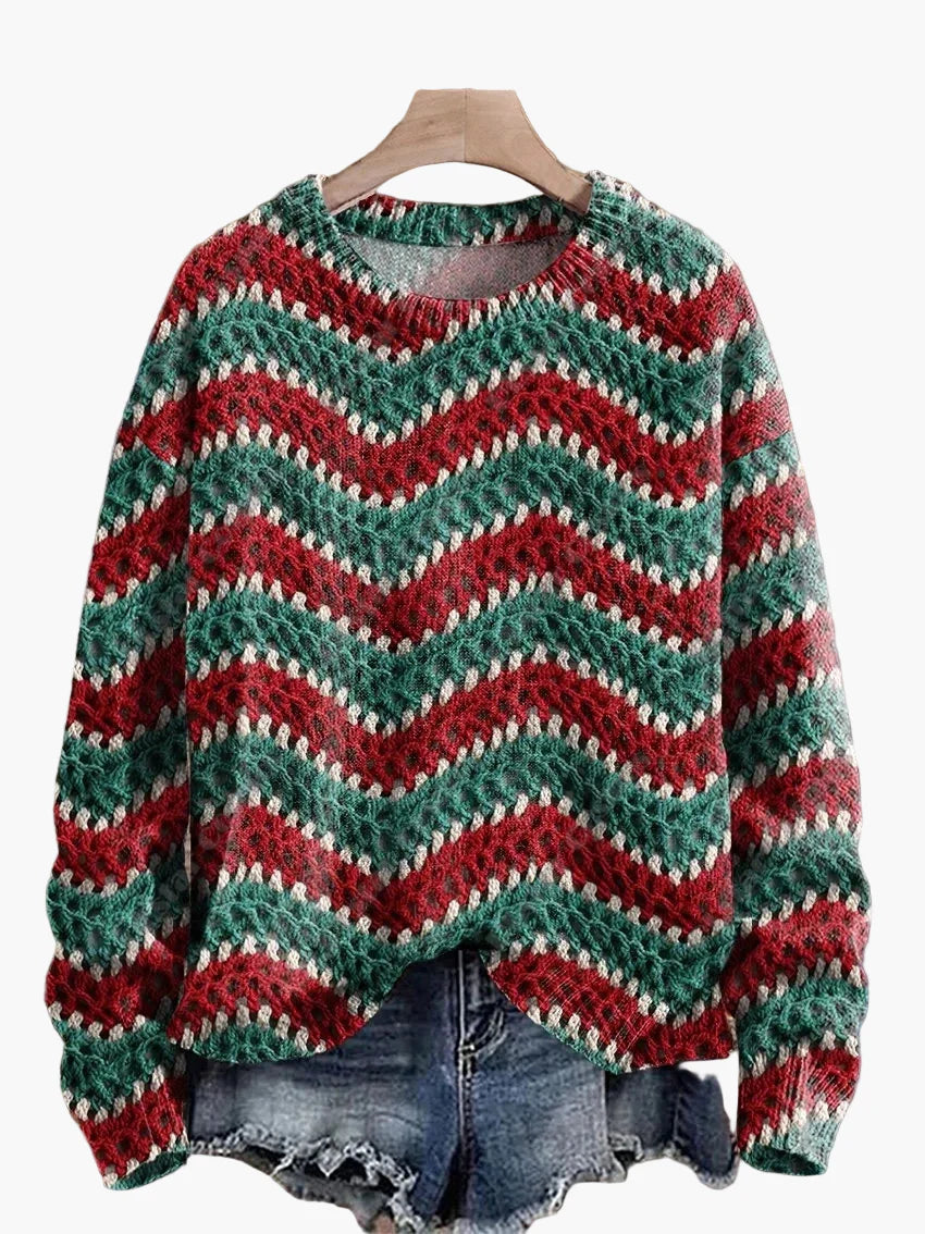 Damtröja julig mönster stickad med broderade motiv – perfekt för vinter och fest