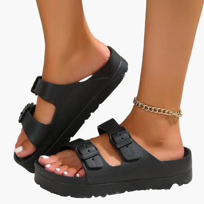 Dam Tofflor med Tjock Sula och Justerbara Spännen – Ergonomiska och Trendiga Sandaler för Vardagsbruk