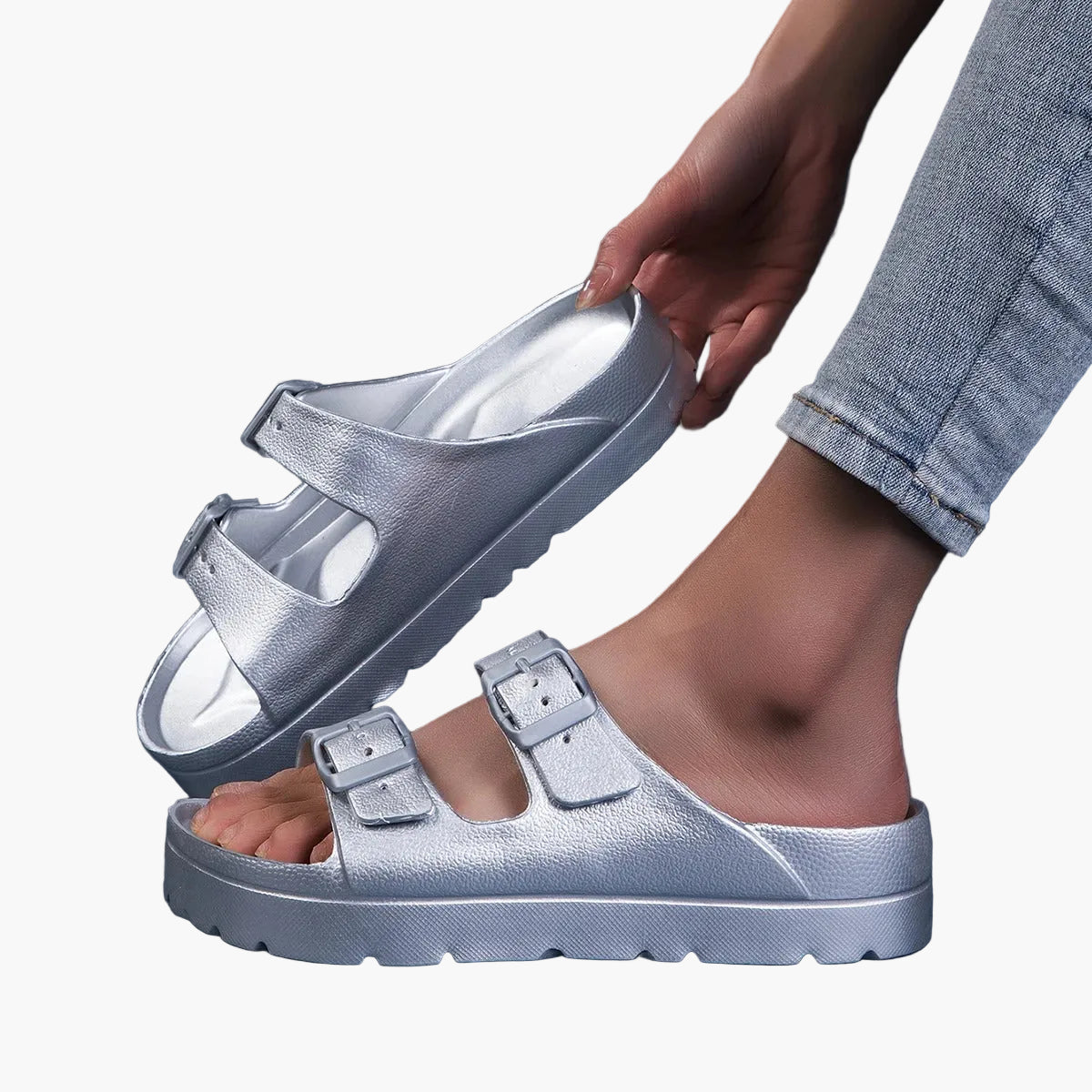 Dam Tofflor med Tjock Sula och Justerbara Spännen – Ergonomiska och Trendiga Sandaler för Vardagsbruk