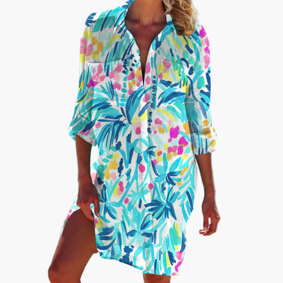 Dam Skjortklänning Boho Tie-Dye Långärmad Semester och Strandstil