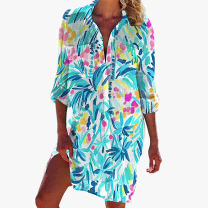 Dam Skjortklänning Boho Tie-Dye Långärmad Semester och Strandstil
