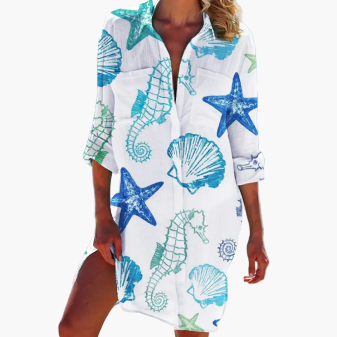 Dam Skjortklänning Boho Tie-Dye Långärmad Semester och Strandstil