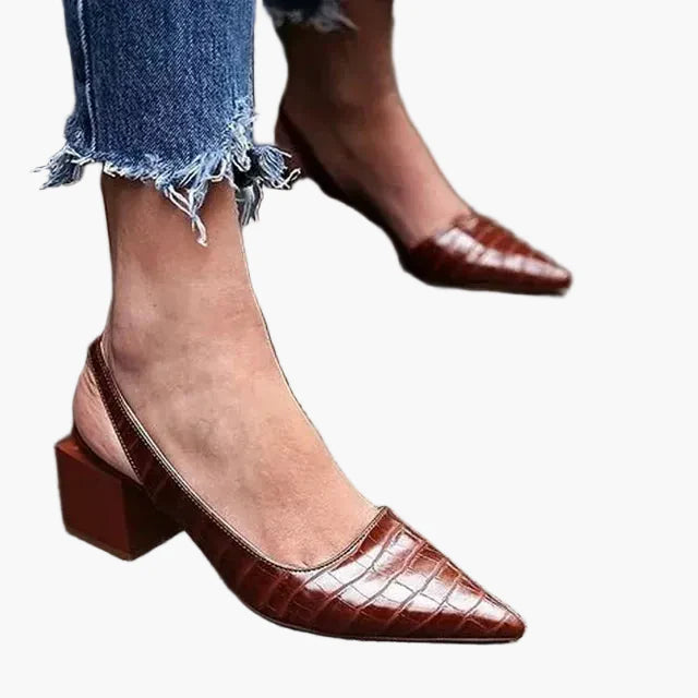 Damers eleganta slingback-pumps med spetsig tå och blockklack – Perfekta för fest och vardag