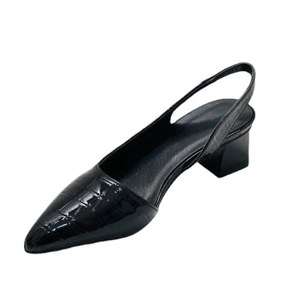 Damers eleganta slingback-pumps med spetsig tå och blockklack – Perfekta för fest och vardag