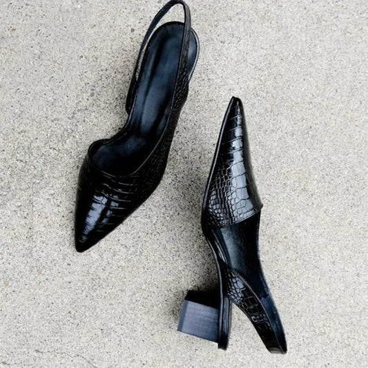 Damers eleganta slingback-pumps med spetsig tå och blockklack – Perfekta för fest och vardag