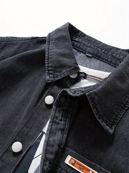 Herr Overshirt Denim – Avslappnad Skjortjacka för Vardag och Fritid