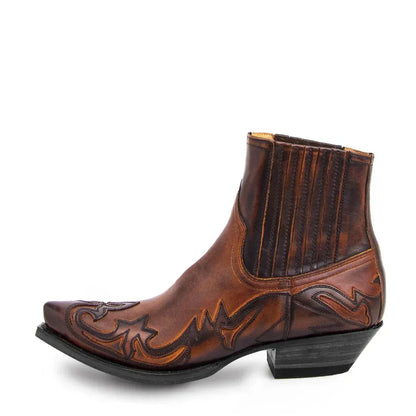 Herr Western Cowboyboots med broderi och spetsig tå – Stilrena ankelboots för vardag och fest