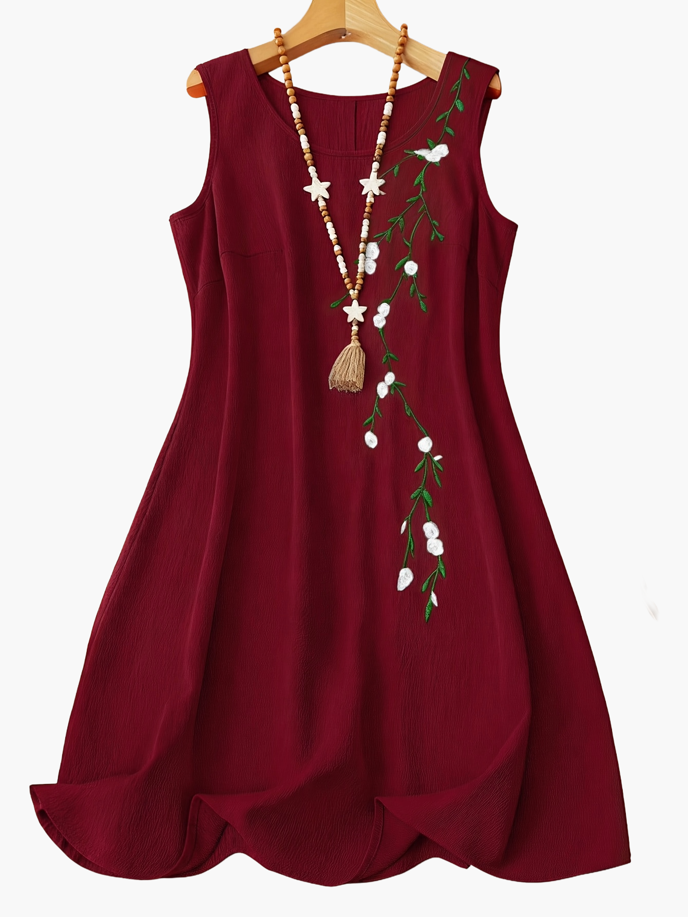 Damklänning med broderi, ärmlös, elegant vår- och sommarklänning, A-linjeformad