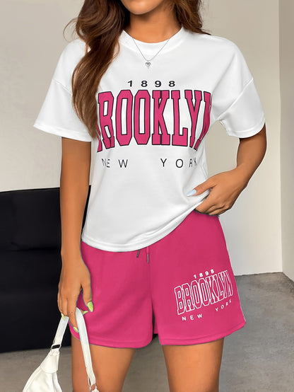 Damset Loungekläder Brooklyn New York T-shirt och Shorts - Avslappnad Stil