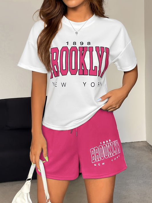 Damset Loungekläder Brooklyn New York T-shirt och Shorts - Avslappnad Stil