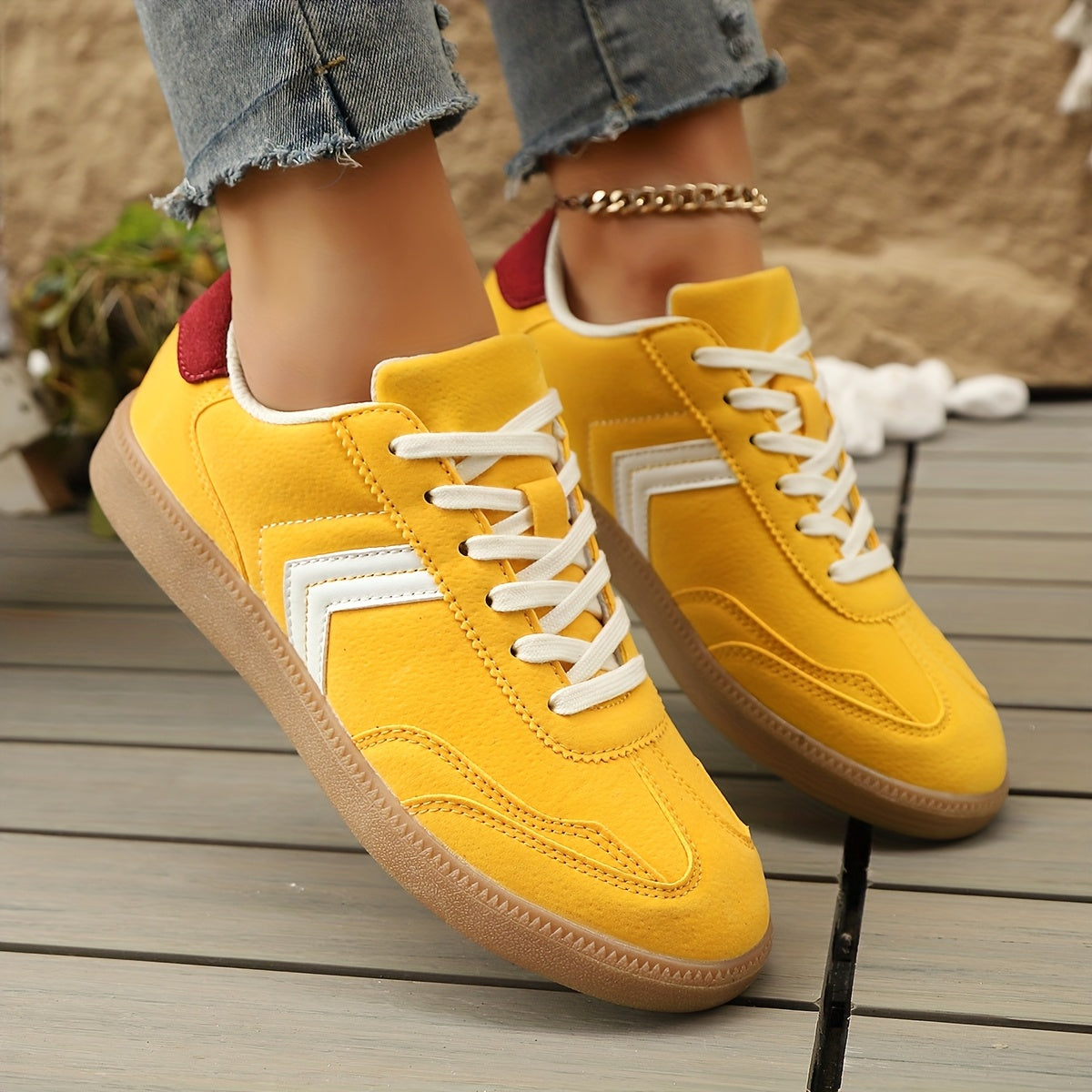 Dam Sneakers Retro Stil Färgblock Vardagsskor