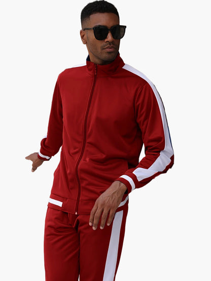 Herr Sportig Träningsdräkt Set – Trendig Tracksuit med Färgblock för Aktiv Livsstil