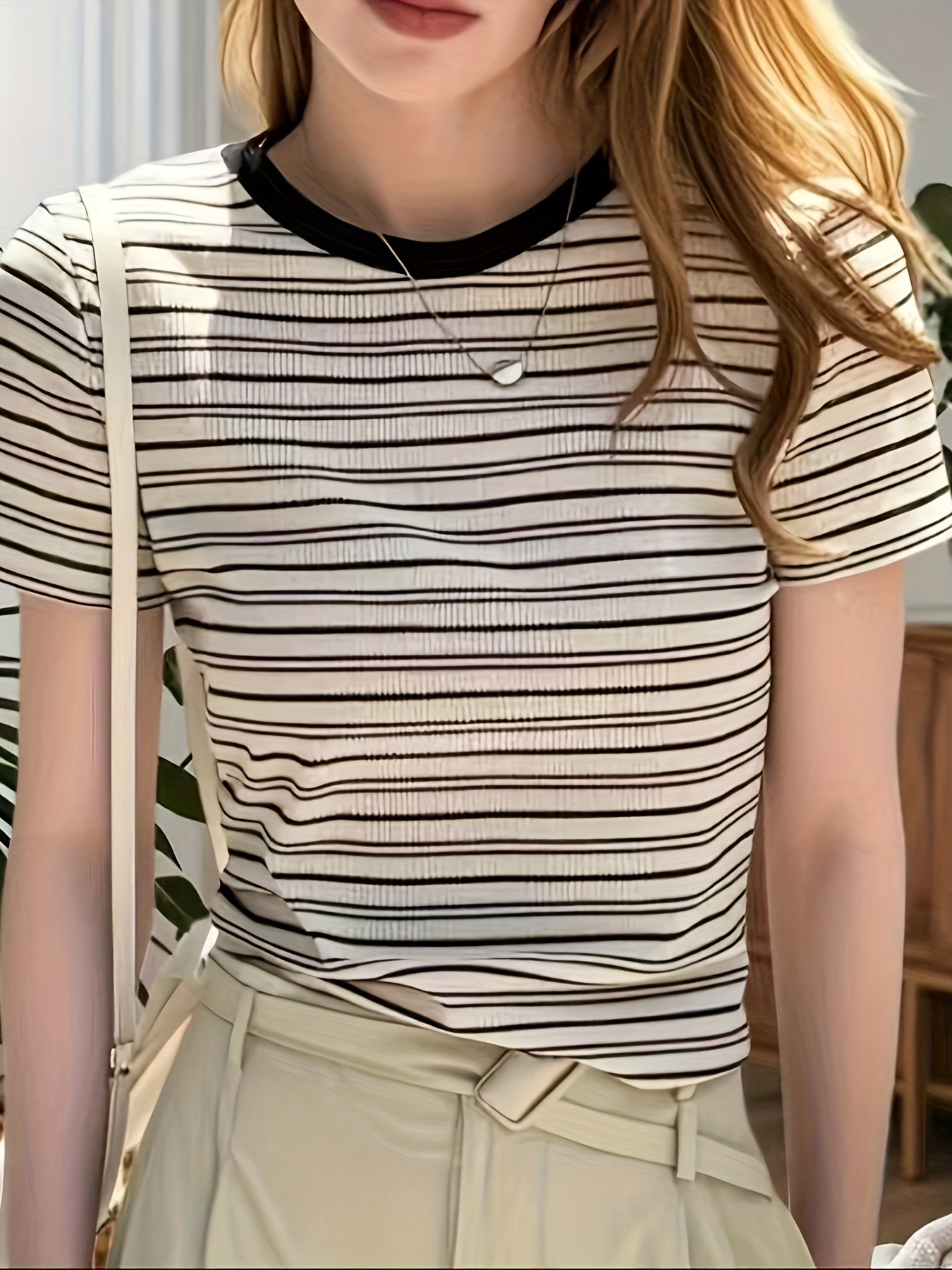 Dam T-shirt Elegant Randigt Mönster Sommartopp