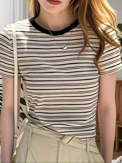 Dam T-shirt Elegant Randigt Mönster Sommartopp