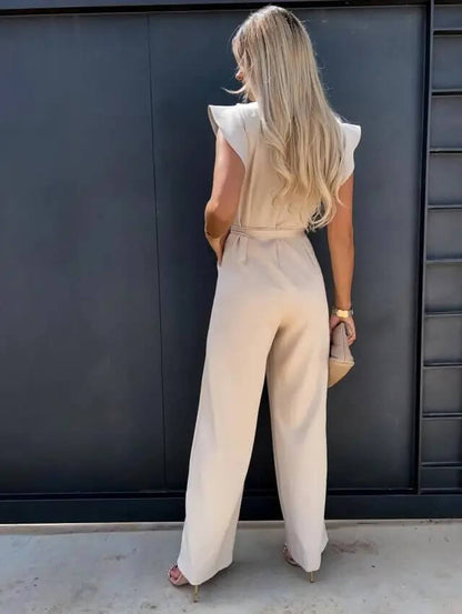 Dam Jumpsuit Elegant Vardagsstil med Volangärm och Bälte – Perfekt för Arbete och Fest