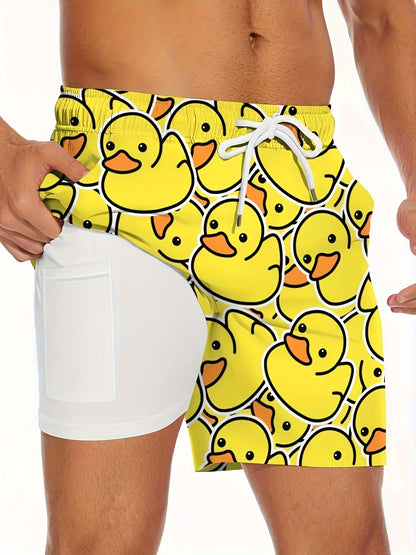 Herrars badshorts med roliga ankan-motiv – perfekt för strand och pool