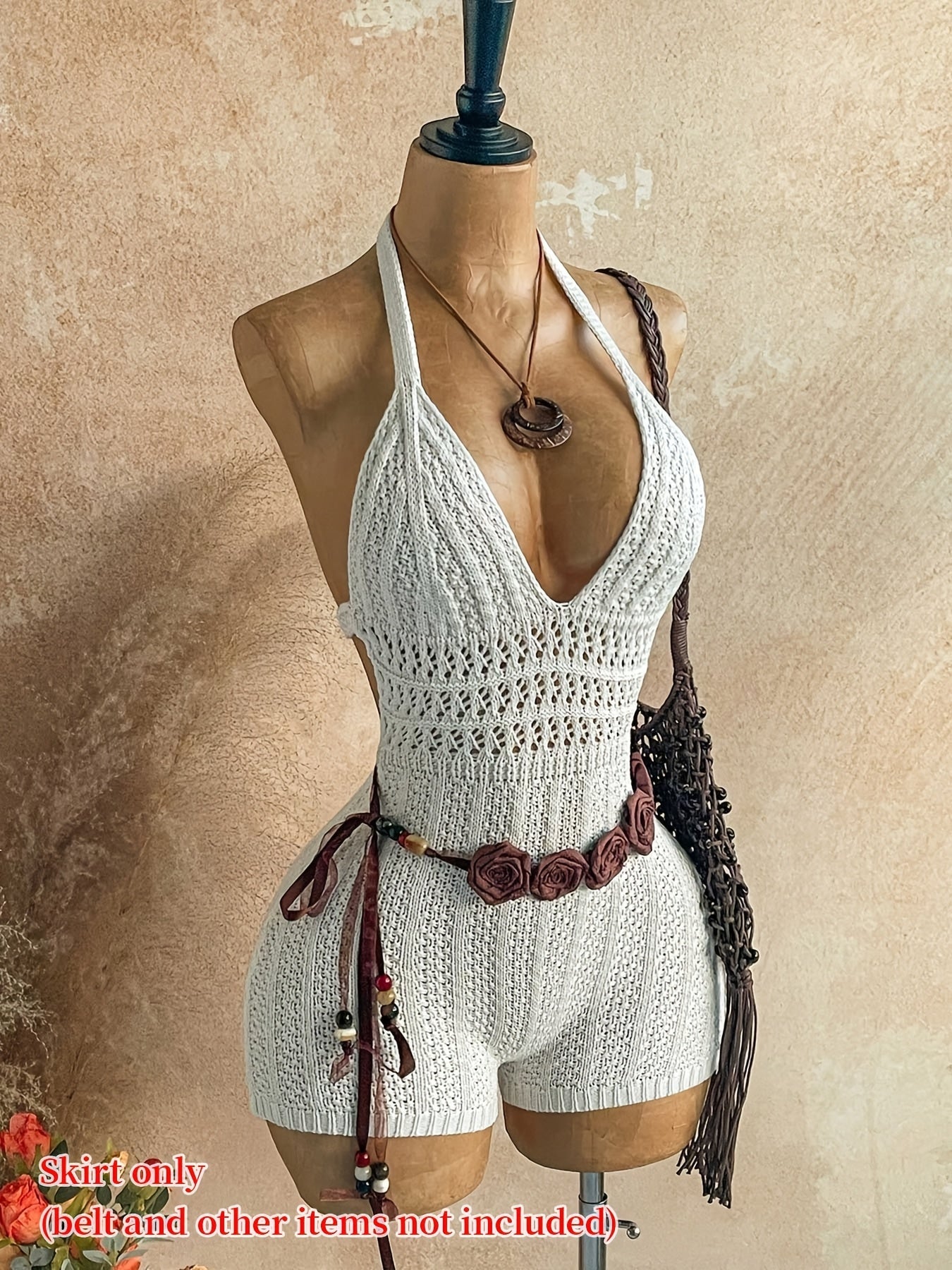 Dam Playsuit Virkad Halterneck Kort Bohemisk Sommarstil
