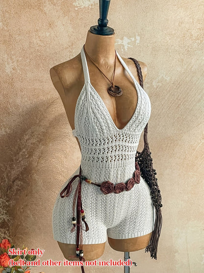 Dam Playsuit Virkad Halterneck Kort Bohemisk Sommarstil