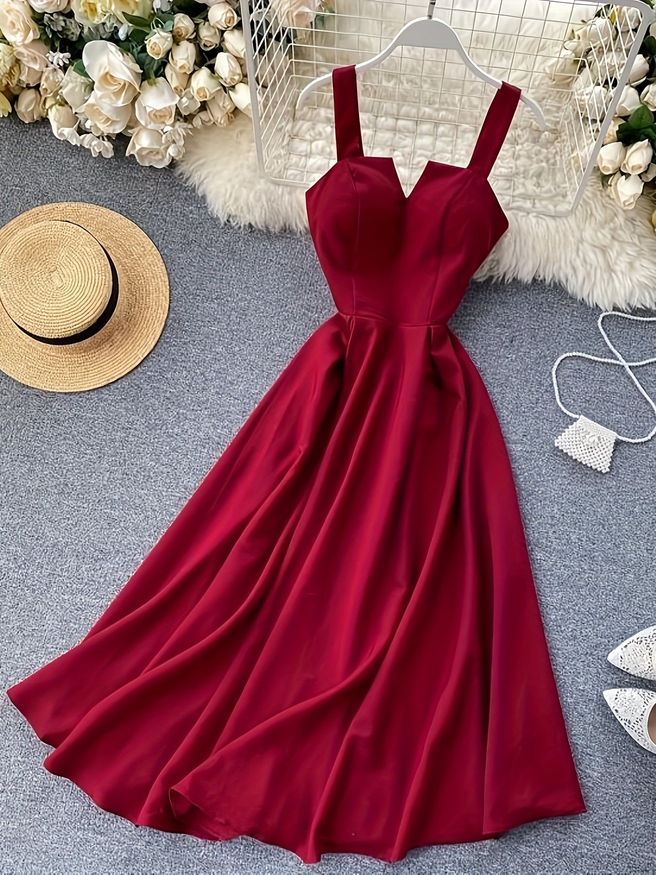 Dam Klänning Maxiklänning med Camisole-Stil och Elegant Midjeband – Perfekt för Fest och Sommarbruk