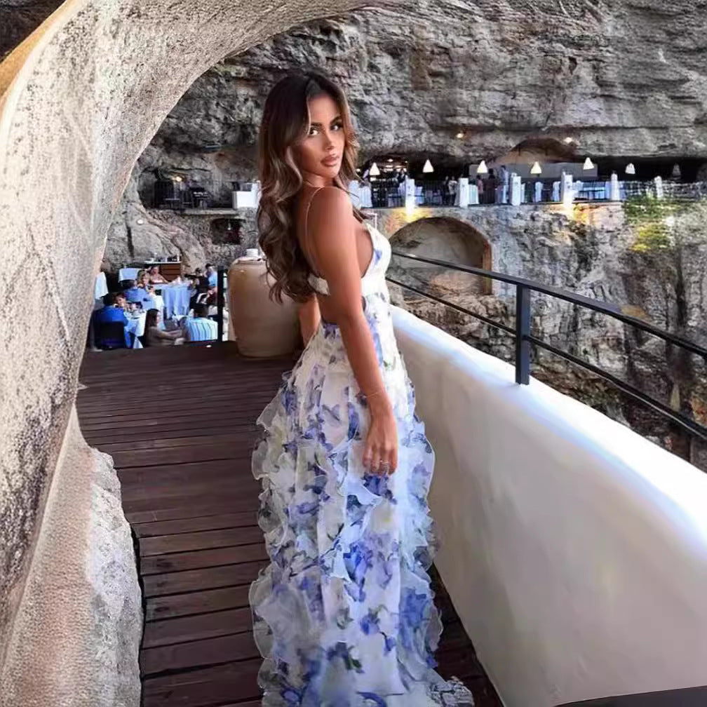 Damklänning Elegant Blommig Maxiklänning med Romantiskt 3D-mönster – Perfekt för Fest och Sommar