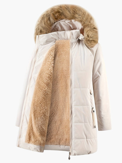 Dam Parkas Vinterjacka med Fuskpäls – Elegant och Varm för Kallt Väder